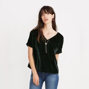 Madewell Velvet “Rhyme” Top in “Smoky Spruce” Color